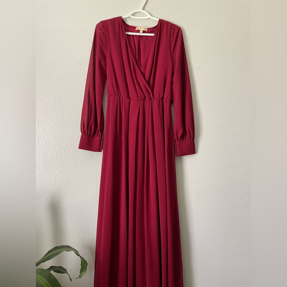 Maroon Long Sleeve Bridesmaid Dress